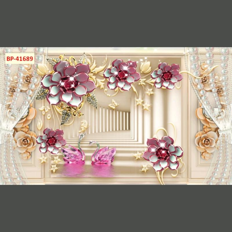 Tranh chim thiên nga, tranh hoa 3D dán tường in trên vải lụa phù hợp trang trí spa, phòng ngủ, phòng khách (shop sẽ gửi kèm keo dán)