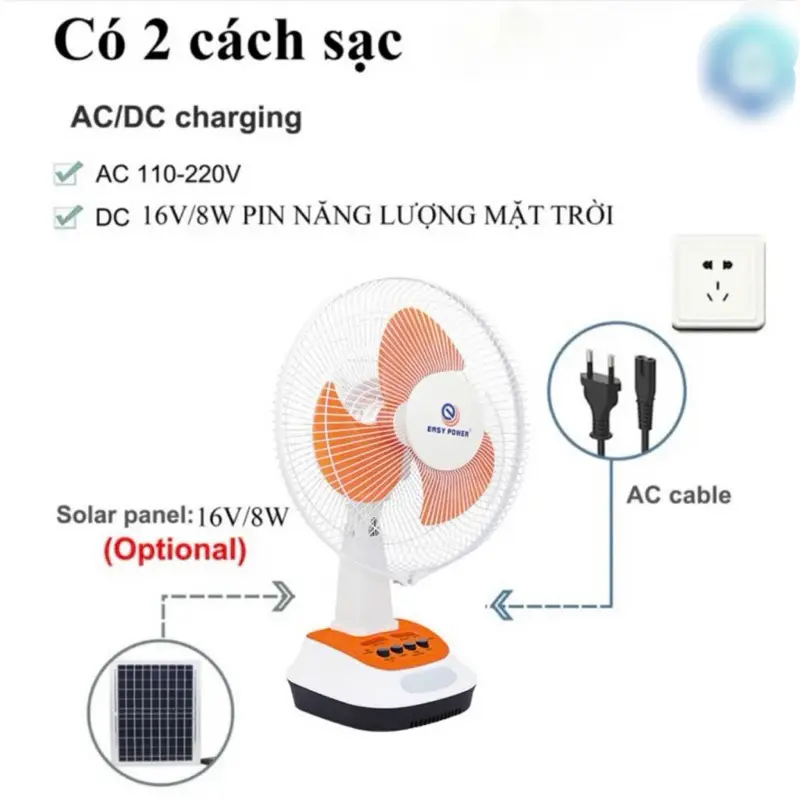Quạt tích điện , năng lượng mặt trời chính hãng EASY POWER EP-3212A 1