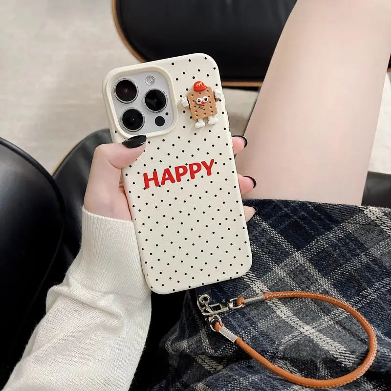 Black Polka Dot Biscuit Iphone13promax New 14 Lanyard 12 Three-Dimensional Frosted Soft Glue Drop-Resistant 15/11
