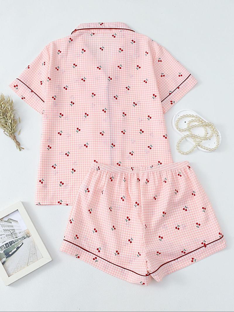 Product Introduction of Women's All Over Print Short Sleeve Top & Shorts Pyjama Two-piece Set, Casual Comfy Top  & Shorts Set, Ladies Sleepwear for All Seasons 2