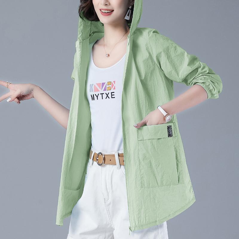 Product Introduction of Plus Size S-5XL Women Sun Protection Trench Jacket Thin Zipper Hooded Summer Fashion Casual Elegant Loose Windbreaker Coat Outerwear White Grey Pink Red Green Purple 27