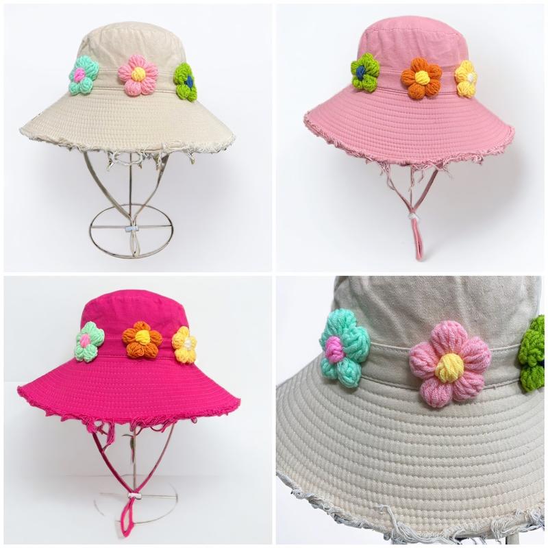 Nón vành tròn - bucket tua rua đính Charm Hoa nhiều màu - size vòng đầu Nữ 50-58cm Cap Hat Women Tai Bèo