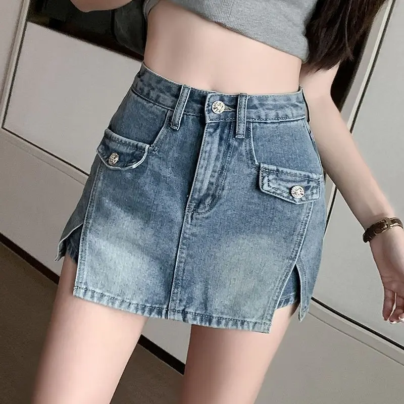 Korean Retro Casual Streetwear  Split Shorts Summer All Match High Waist Female Pants