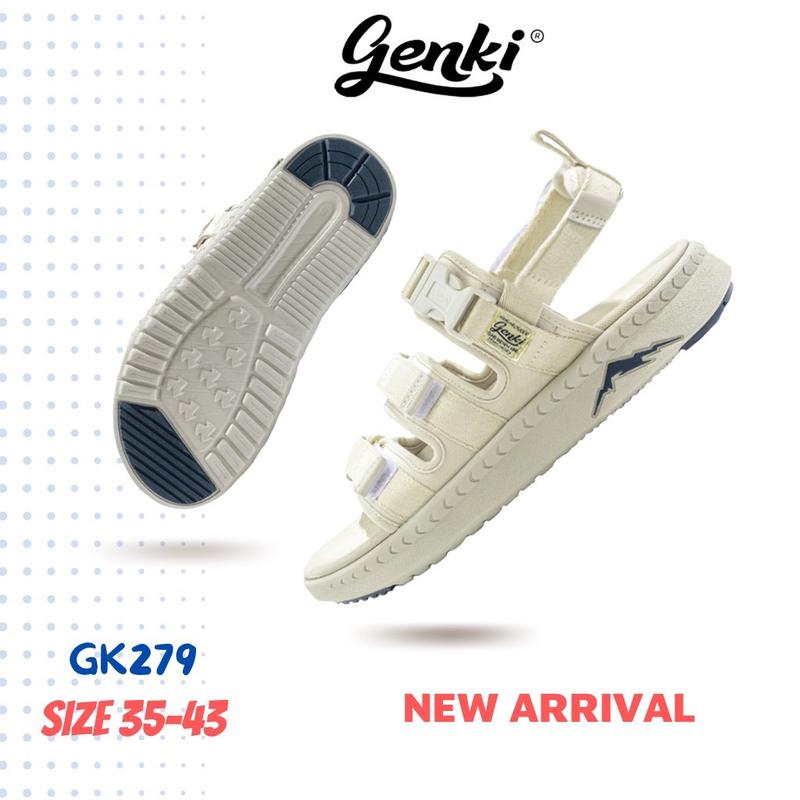 Giày Sandal Nam Nữ Genki Màu Kem Quai Chéo Thời Trang Cao Cấp Chính Hãng Sport YK279 Đế Bằng sandal  nerdy DéP giay  xang  dan