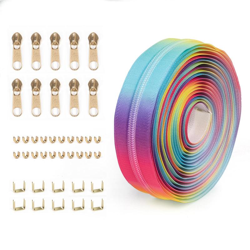 Product Introduction of Colorful Zipper Kit, 1 Set Including No. 5 Nylon Zipper & No. 5 Zipper Sliders & No. 5 Accessories, Diy Sewing Accessories for Clothes, Bags, Coats 0