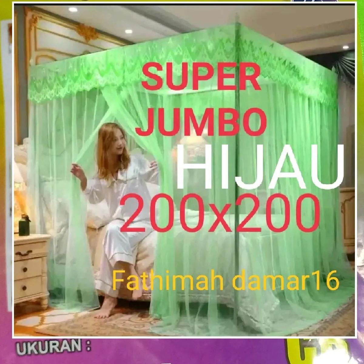 Kelambu Pencegahan Serangga/Nyamuk Lipat Ukuran Super Jumbo 200x200 Hijau polyester Mencegah Serangga Mosquito Nets