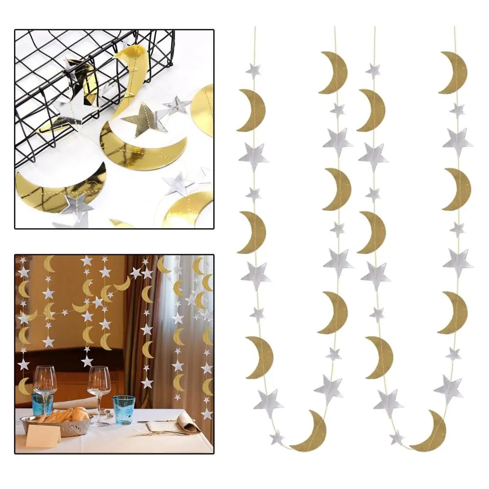 Eid Mubarak Decor Banner Moon Star Hanging Garland Ramadan Decorations home Wall Ornament Muslim Festival