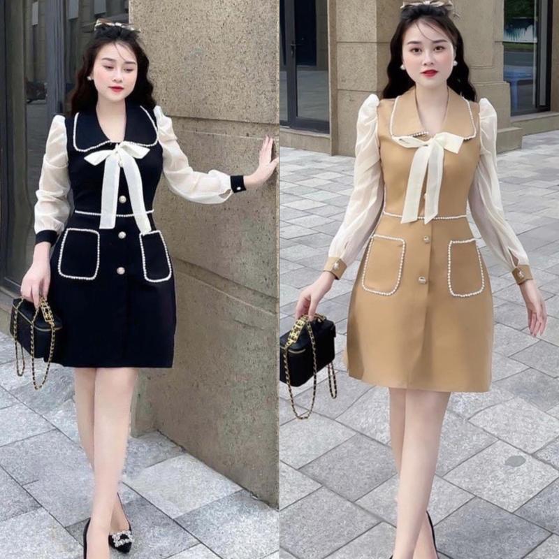 Thời Trang Bigsize Đầm Thiết Kế Dự Tiệc Bigsize Viền Ren Chữ A 50 - 100Kg Dễ Thương Nữ Cotton Dress Đen Women Voan - A.1001