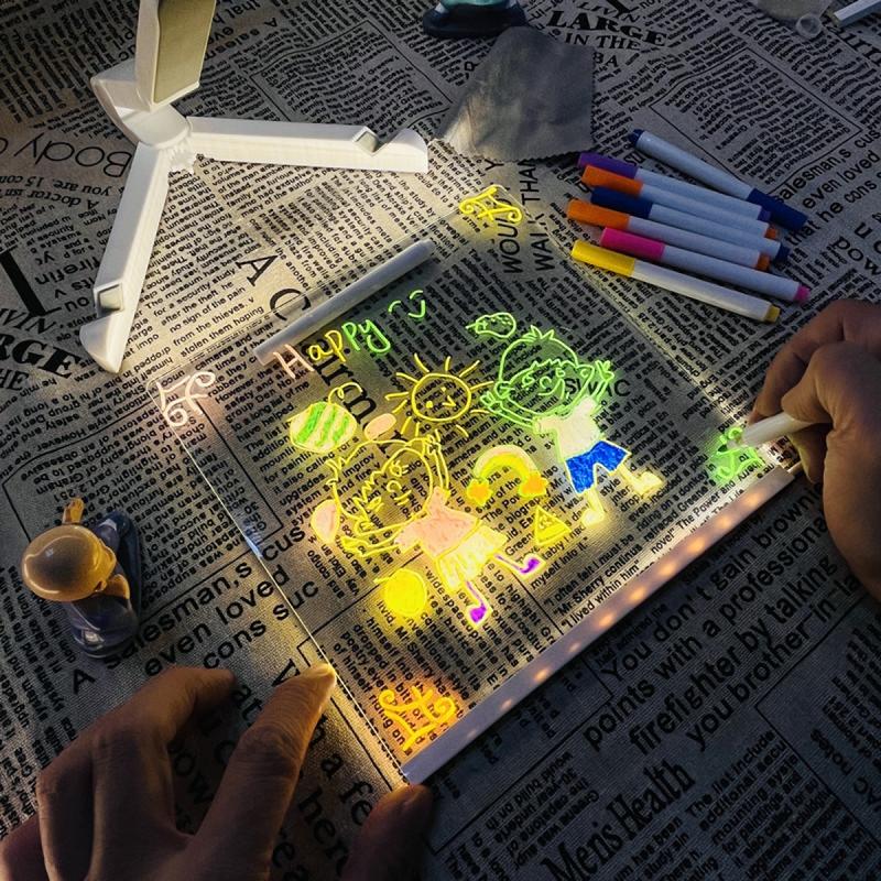 Diy Small Drawing Board with Light-Emitting Graffiti Dust-Free Led Children's Drawing Board Household Bracket with Light Handwriting Board 2