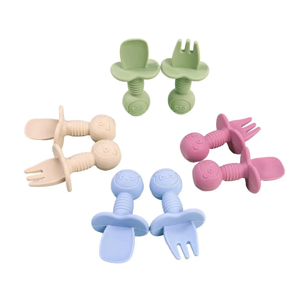 Baby Soft Silicone Fork & Spoon, 2 Counts/set Cute Animal Design Baby Feeding Utensils, Baby Dinnerware, Toddler Training Tableware, Baby Utensils, Baby Essentials Baby Stuff Baby Items