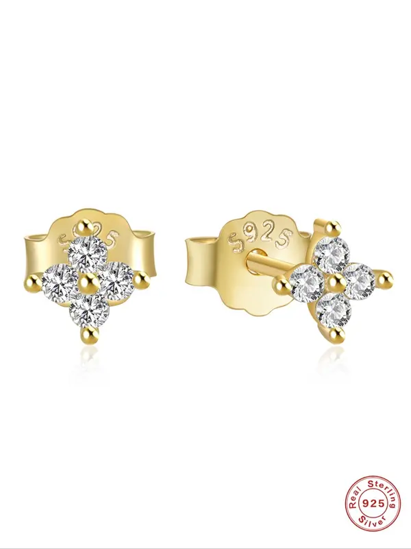 925 Sterling Silver Flower Design Earrings, Fashionable Rhinestone Decorated Earrings for Women, Casual Jewelry for Party, Daily Clothing Decor, Trendy All-match & Exquisite Jewelry for Gift 2