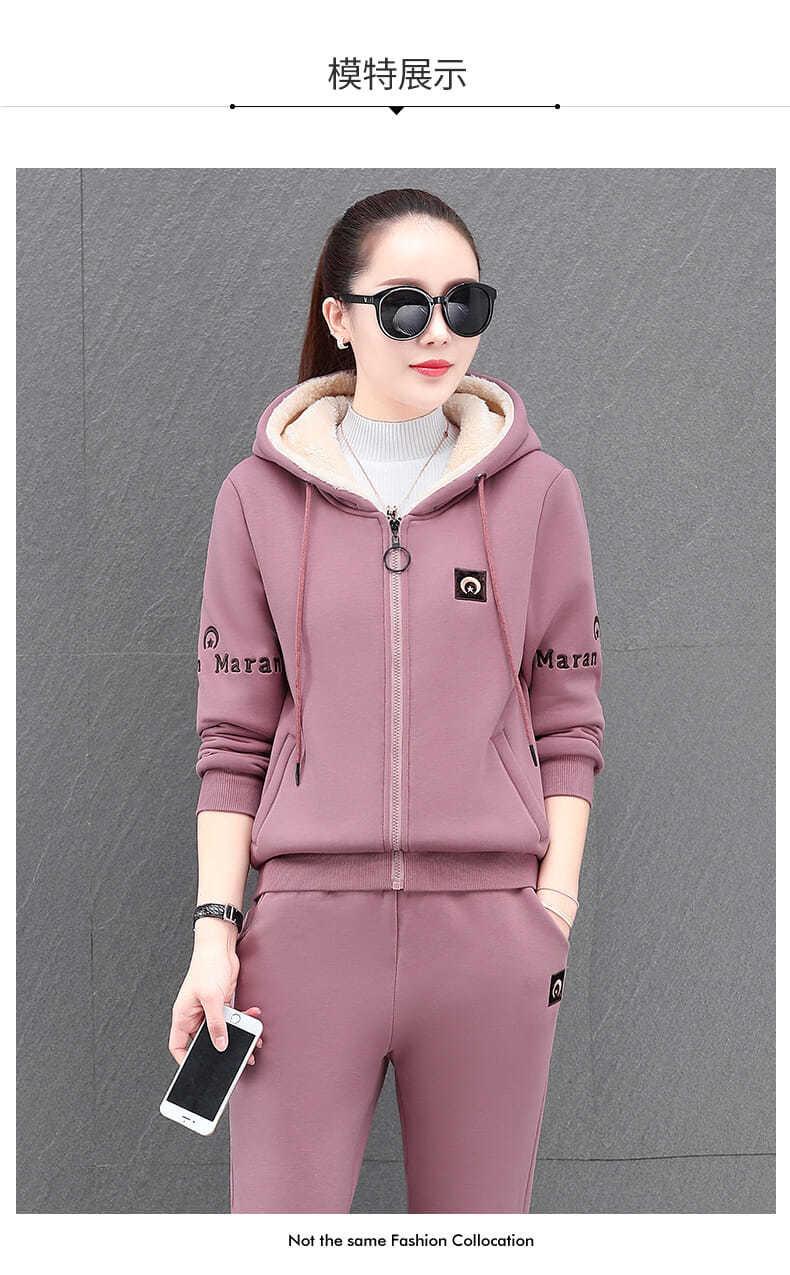 Product Introduction of Bộ Áo Len Dày, Lót Lông Cừu, Dành Cho Nữ, Mùa Thu Và Mùa Đông 2025, Đệm Nhiệt, Thời Trang, Ngoại Cỡ, Thể Thao Đi Chơi Bộ Hai Mảnh 7