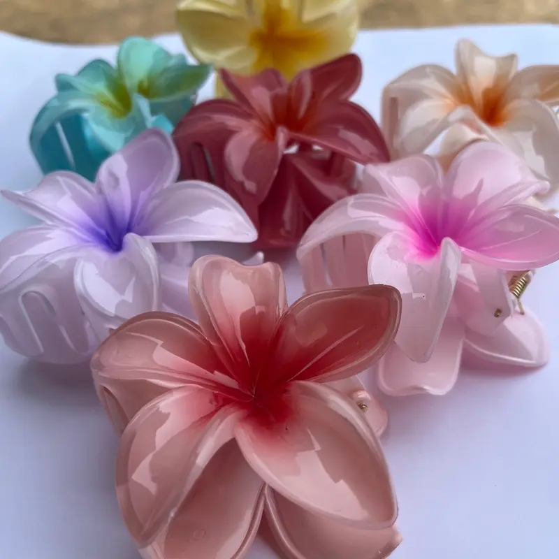 ￼Thời Trang Nhiều Màu Sắc Kẹp Tóc Hoa Sứ Lưng Đầu Tóc Móng Vuốt Kẹp Phong Cách Hawaii Phụ Kiện Tóc Women Voi 4