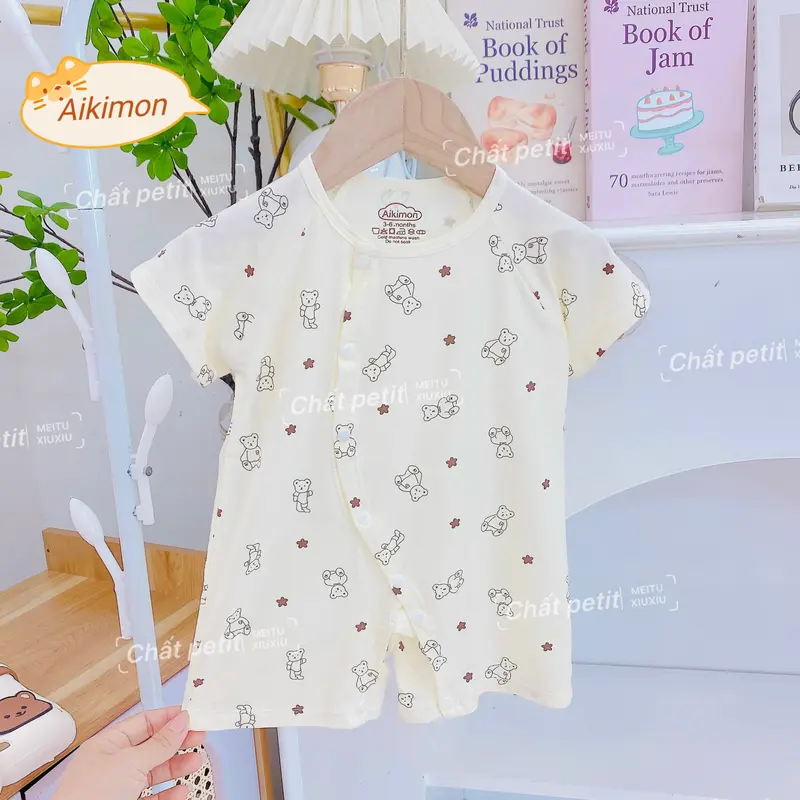 Áo liền quần ngắn tay, Jumpsuit cộc tay vải peptit mềm mát co giãn tốt cho bé trai bé gái sơ sinh từ 3-9kg BD01 6