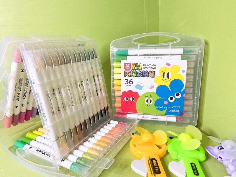 Bút 2 đầu 24 36 Tăng 80% mực Bút acrylic hai đầu tô vẽ trên mọi vật liệu chồng màu tốt không thấm mặt sau bút bộ 12 bomau marker gốc brush thiên long acrylic marker arrtx