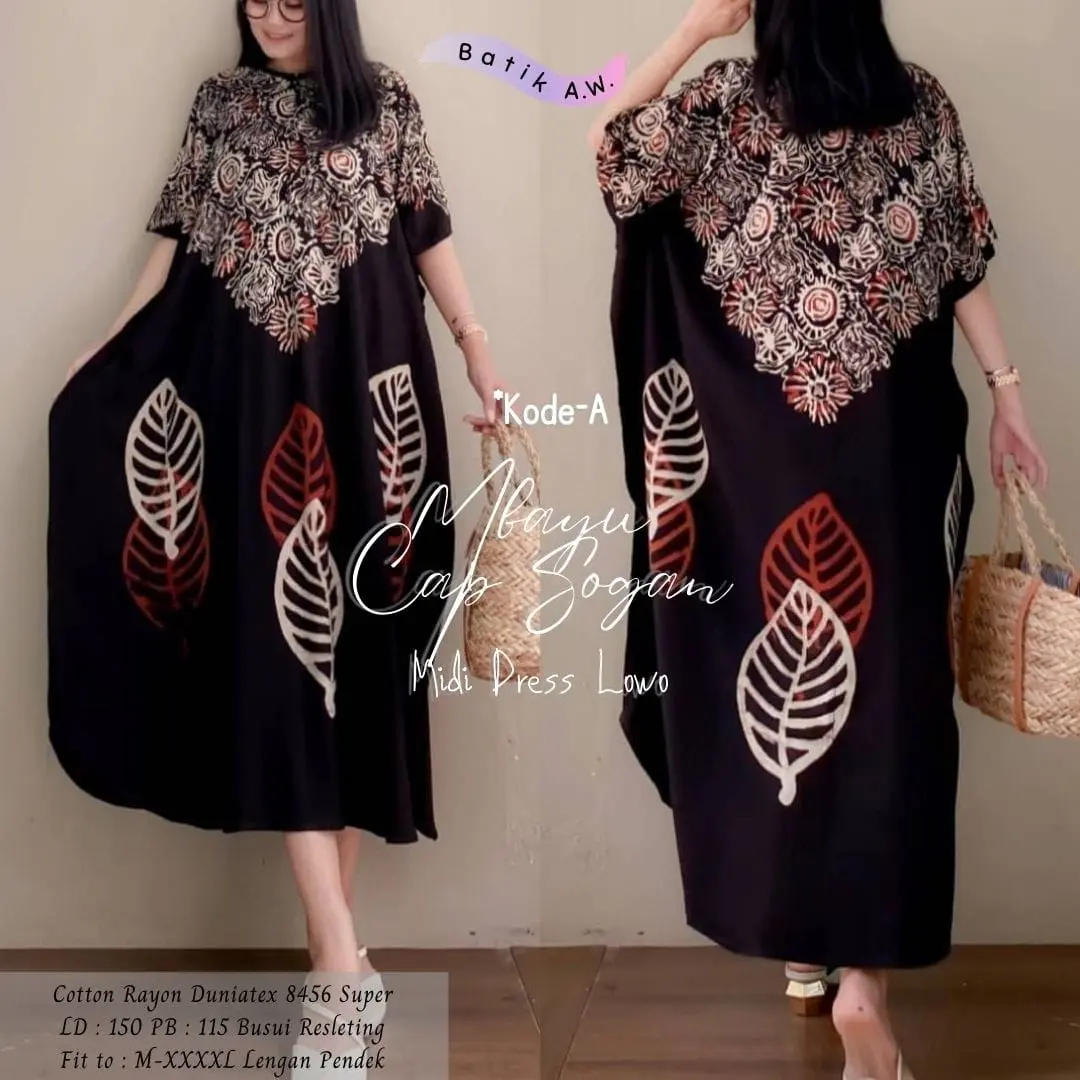 Daster Kekinian - Dress Lowo Size Jumbo Batik Cap Mbayu Daster Motif Sogan Malaman Black Color Daster Busui Rayon Premium