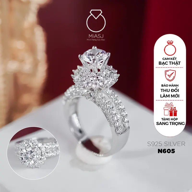N605 - Nhẫn bạc Ý S925 nữ  đính đá hột cao cấp MiASJ | MiASJ Mi.A Trang sức bạc nhẫn  bạc 0