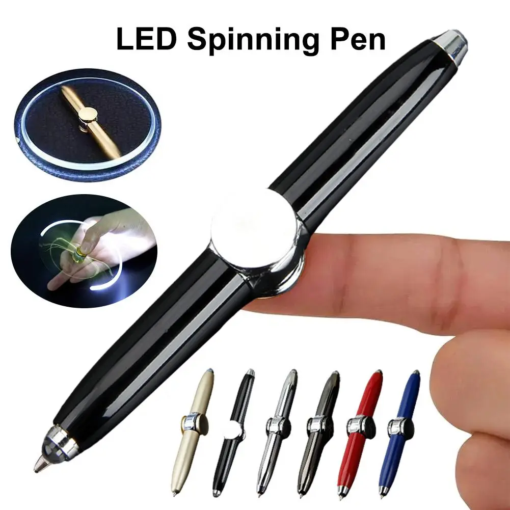 Multi-Function Rotate Spin Pen Funny LED Fidget Spinner Luminous Rotating Gyro Ballpoin Pen O0S7