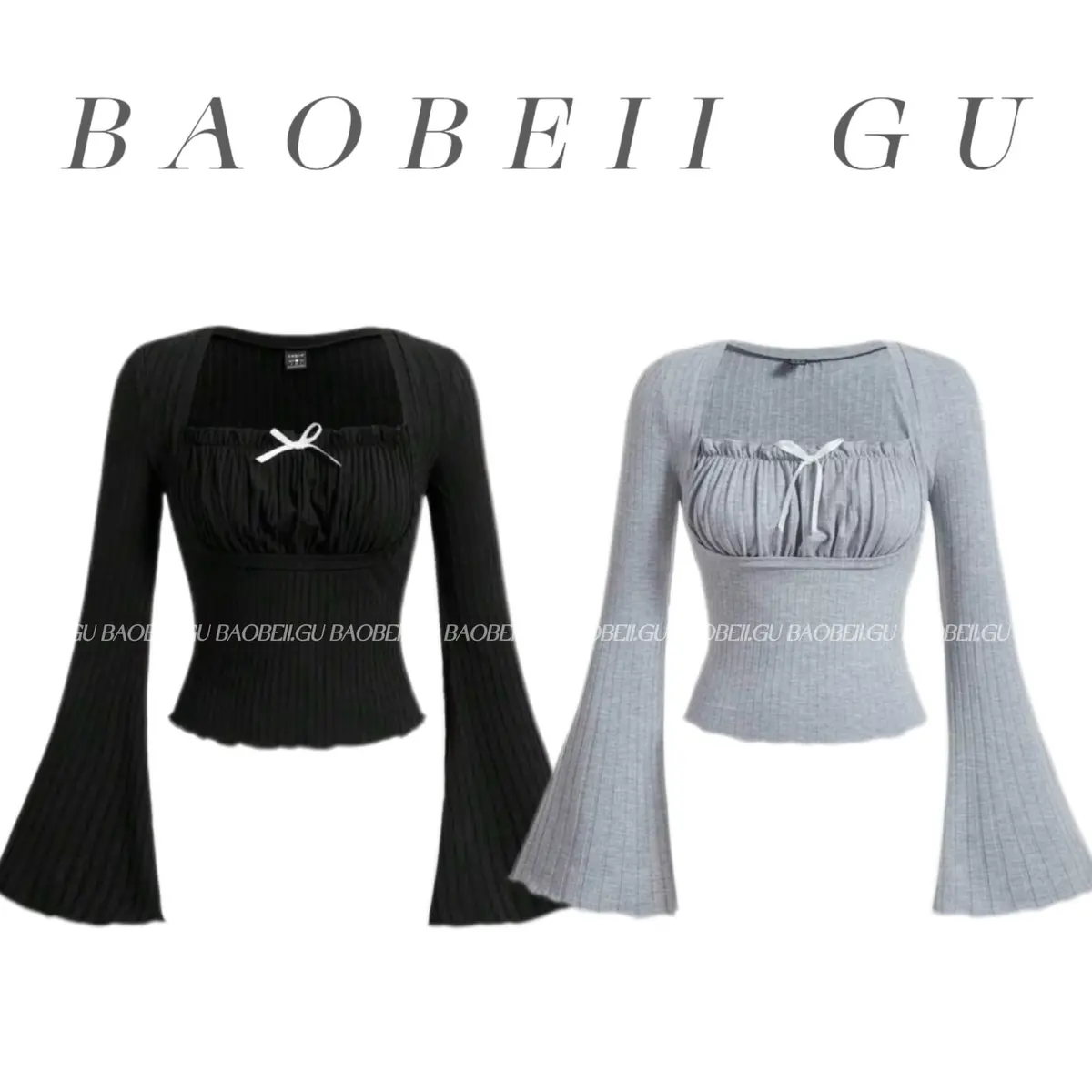 |BAOBEII.GU| Áo Gini tay loe cổ cách điệu tiểu thư- có bigsize
