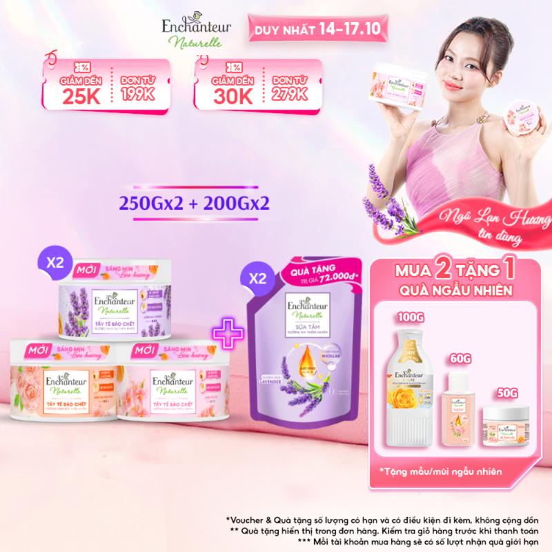[Tặng 2 Túi Sữa Tắm 200g] Combo 2 Tẩy Tế Bào Chết Enchanteur Naturelle Hương Lavender/ Iris/Rose Tặng Kèm 2 Túi sữa tắm 200g (mùi ngẫu nhiên)