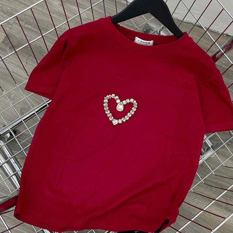 Áo thun  cổ tròn freesize trái tim đá vạt bằng mã B25