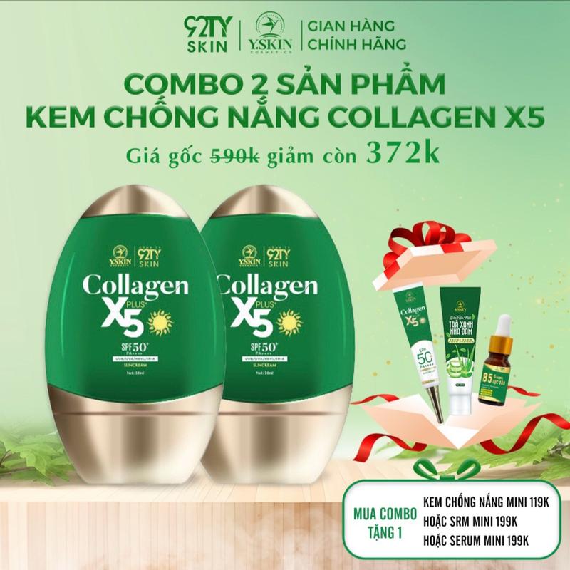 [ MUA 1 TẶNG 1 ] COMBO 2 HỘP SIÊU TIẾT KIỆM [KEM CHỐNG NẮNG COLLAGEN X5 PLUS+ ] ( ( Mua 1 sp tặng 1 srm mini hoặc 2 nmn mini Mua 2 sp tặng 1 son nách )