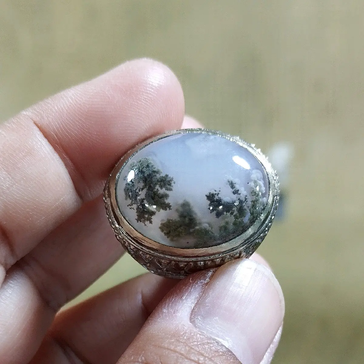 Cincin Batu Akik Lumut Lukisan