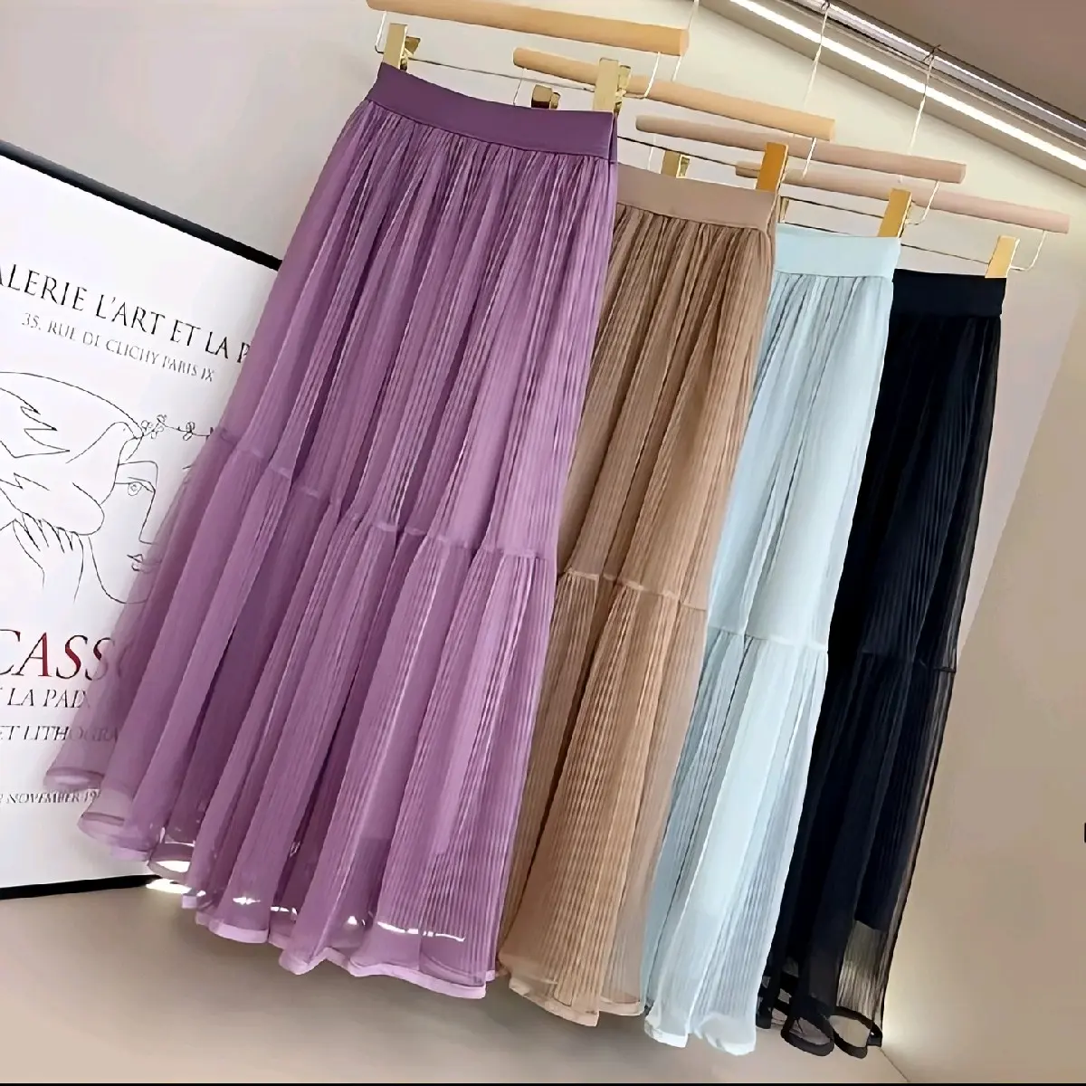 Chân Váy Lưới Dài 2 Lớp Gân Giữa Xoè Phồng cho nữ
