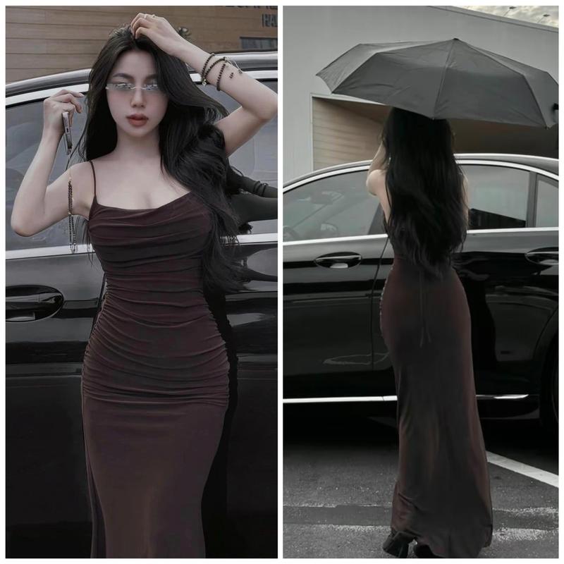 D12 ĐẦM BODY 2S THUN CO GIÃN Dây váy cột được nhiều kiểu hàng may 2 lớp lên form ôm tôn dáng có 3 size S M L Nữ Women Dress