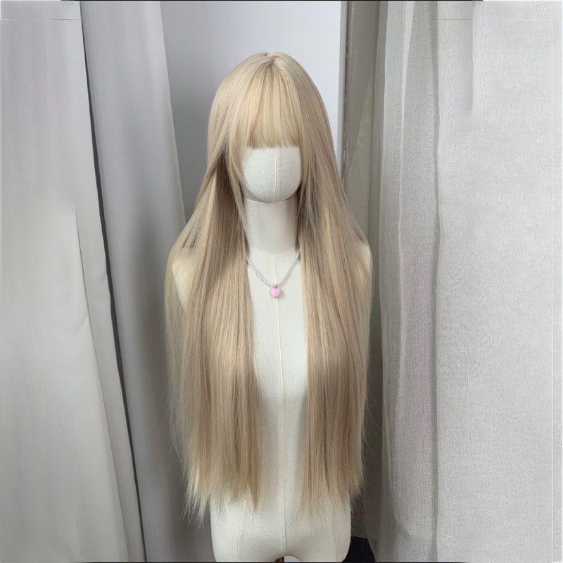 Product Introduction of Tóc giả màu vàng cho phụ nữ Tóc dài làm sáng nhóm cô gái hoa hồng cùng phong cách Màu tóc dài thẳng Tóc giả đầy đủ Giả tóc người thật Tóc giả toàn đầu 9