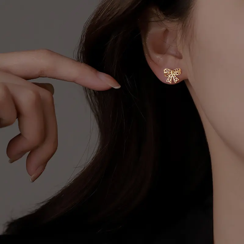 Hollow Bowknot Earrings For Women'S Small Earrings