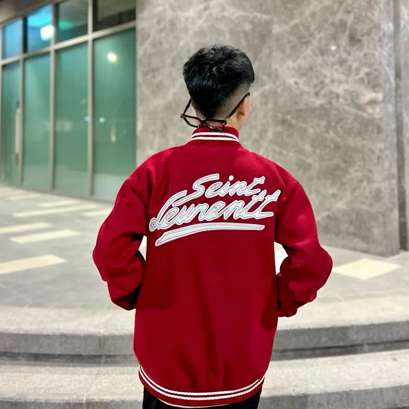 Áo bomber santlauren chất dạ chữ thêu da