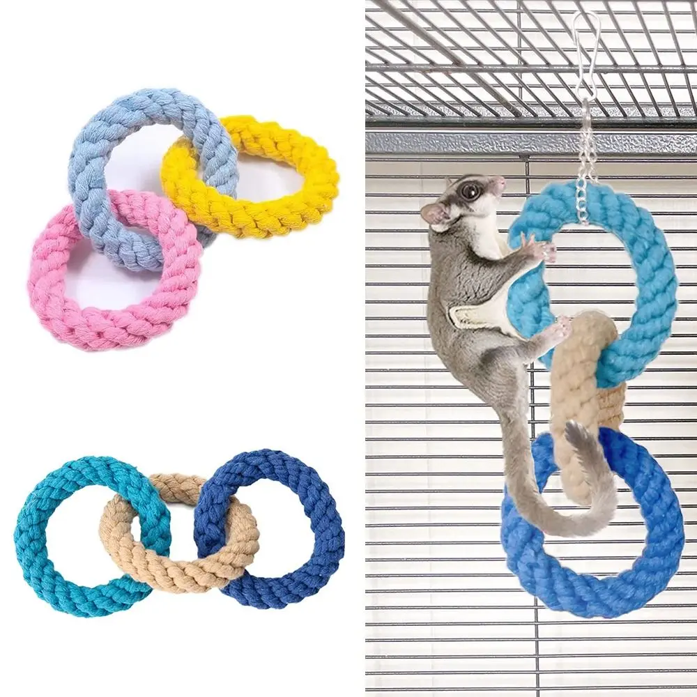 thfeng DIY Small Pets Cotton Rope Play Toys Set Swing Toy Hamster Toy Sugar Glider Cage Accessories Climbing Rope Toys Hanging