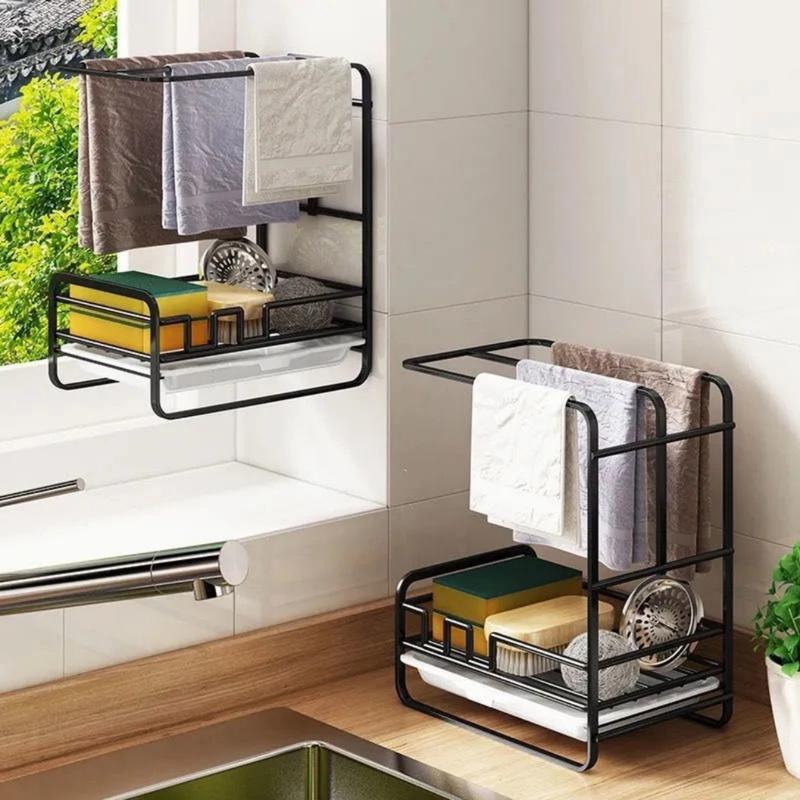 kệ để rẻ rửa bát , giá treo khăn lau bếp treo tường có khay hứng nước bẩn tiện…