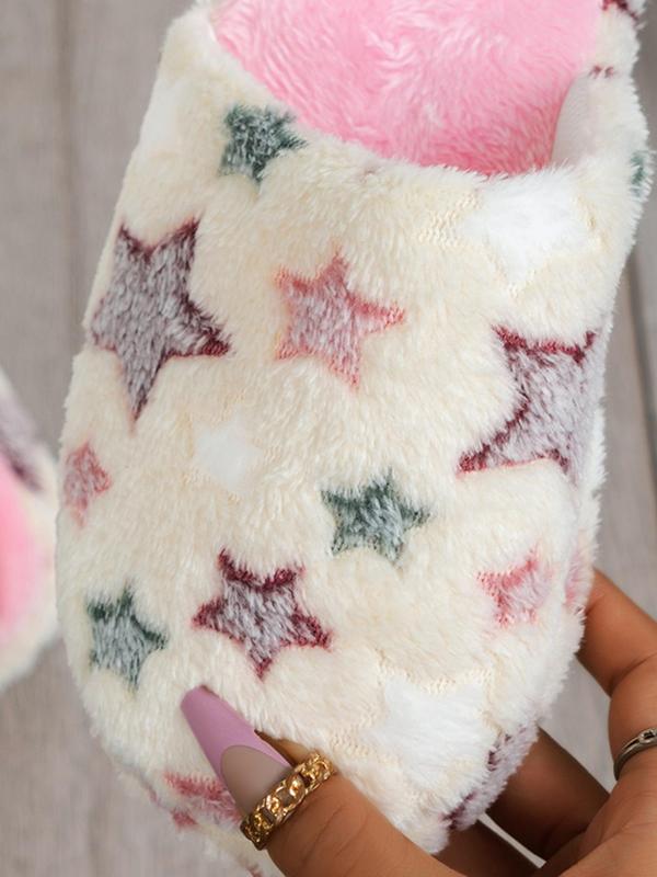 Women's Cute Bedroom Fuzzy Slippers Perfect, Trendy Y2k Style Star Pattern Cozy Fluffy Slippers, Ladies Slippers, Plush Warm House Slippers, Silent Non-slip Platform Slippers, Footwear 1