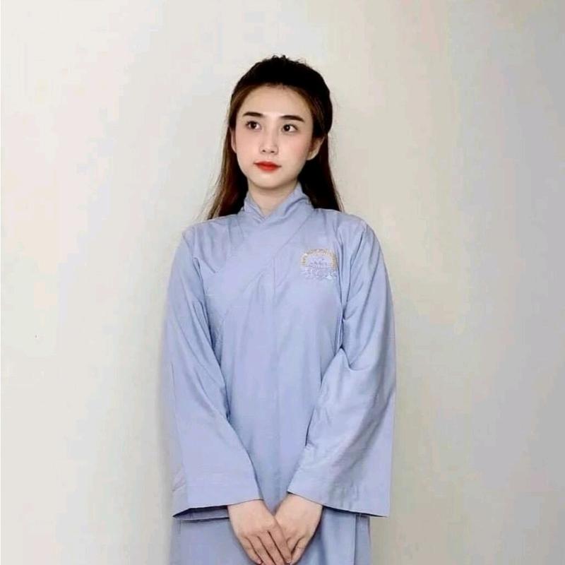 Áo tràng truyền thống - Áo tràng phật tử nam nữ chất vải kate truyền thống 6