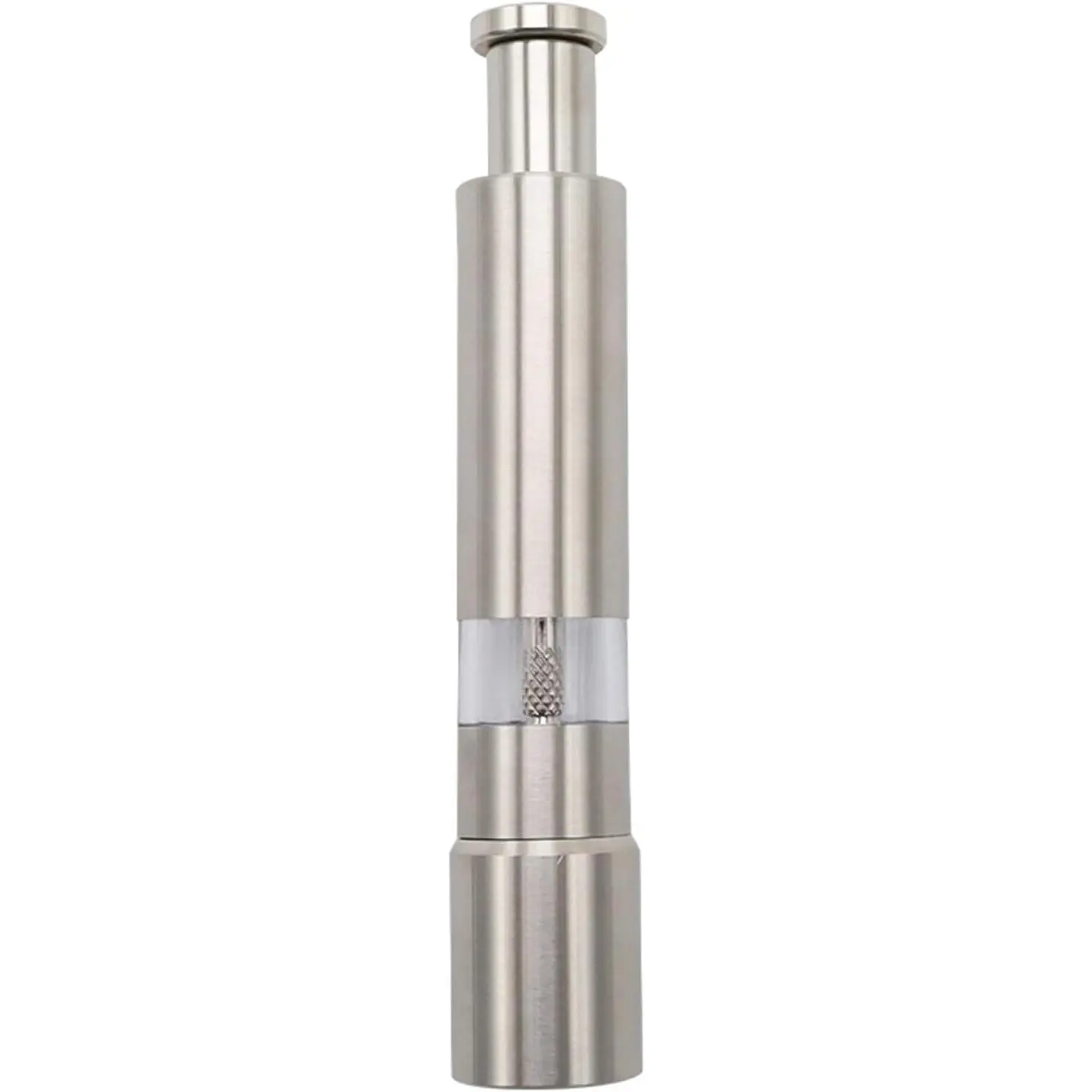 Pepper Mill Grinder,Salt Grinder,Manual Stainless Steel Portable Press Grinding, One Handed Push Button Peppercorn Grinders for Black Pepper, Sea Salt, SMALL, Silver