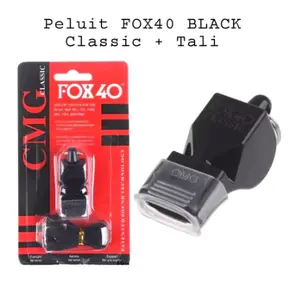 CMG Peluit Fox 40 Classic Plus Tali Lanyard ULTRASONIC Whistle Peluit Fox 40 Pluit Suara Nyaring Keras Refreree Coach Wasit Olahraga Parkir Pramuka Outdoor Camping Hiking Emergency Banjir Sepak Bola Basket Voli Futsal Packing FOX40 Tanpa Biji Blister Pack