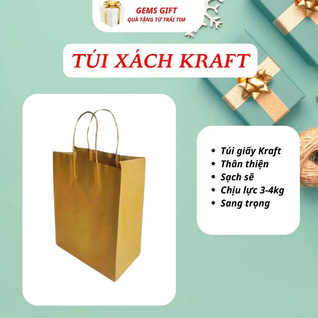 Túi đựng quà tặng chất liệu Kraft có quai xách sang trọng và tiện lợi