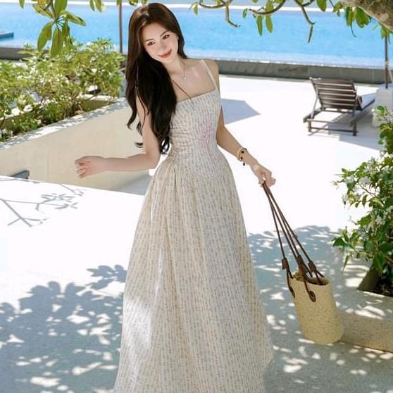 Đầm váy lụa hoa thời trang nữ váy chéo dày 2 dây dáng dài maxi hoạ tiết in 3D hình nhí xinh xắn cho nàng thơ mặc đi biển du lịch hẹn hò thanh lịch sang trọng Women Dress Voan