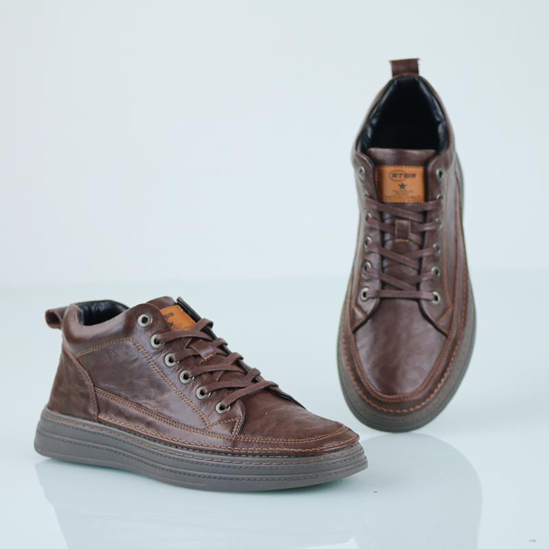 Giày sneaker nam da bò nguyên tấm đế cao su đúc tăng chiều cao 3.5cm , 2 màu ( nâu - đen )