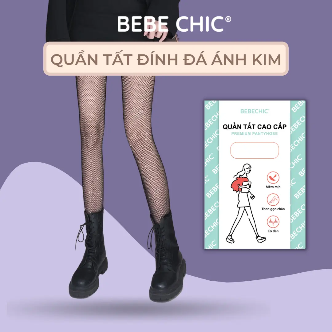 (BH 1 ĐỔI 1) Quần Tất Lưới Mắt Nhỏ Đính Đá Ánh Kim Lấp Lánh BEBECHIC QT04