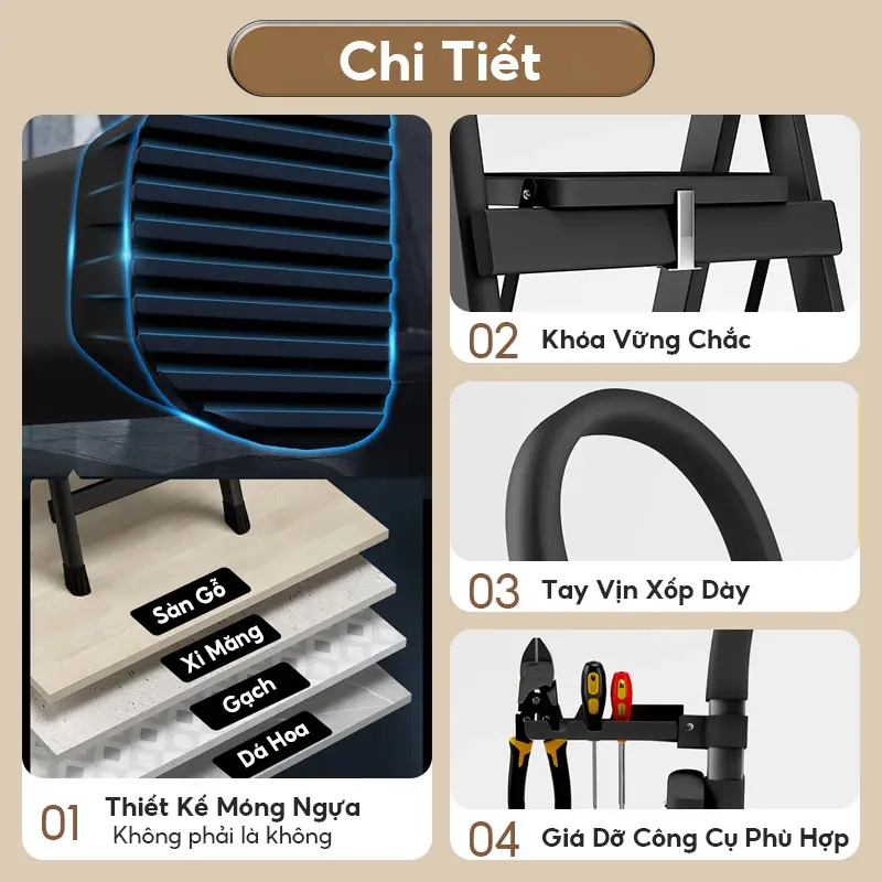 Decroom Thang gấp thép carbon, thang cuốn dụng cụ, 3-7 tầng, chịu lực 500kg, đóng gói gia cố chịu lực, thang gấp gia đình, Dễ dàng di động. 5