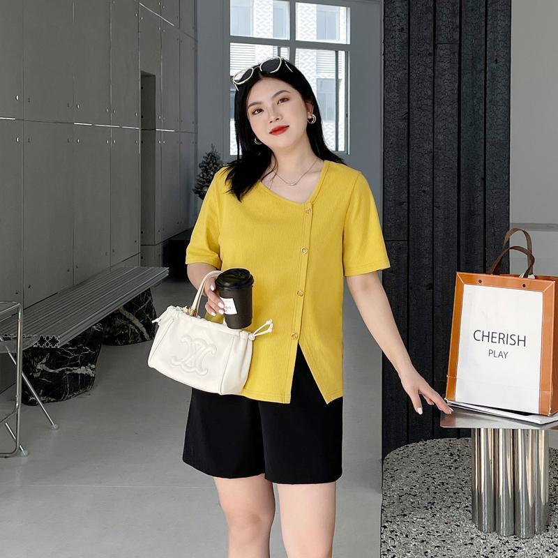 Quần Áo Nữ, Ngoại Cỡ (100 Kg-150, 00 kg), Mỏng Vừa Vặn, Thích Hợp Cho Cô Gái Đầy Đặn, Áo Khoác Bụng Giấu, Hàng Mới Về Mùa Hè, Vai Bất Đối Xứng Áo Phông Thời Trang 2