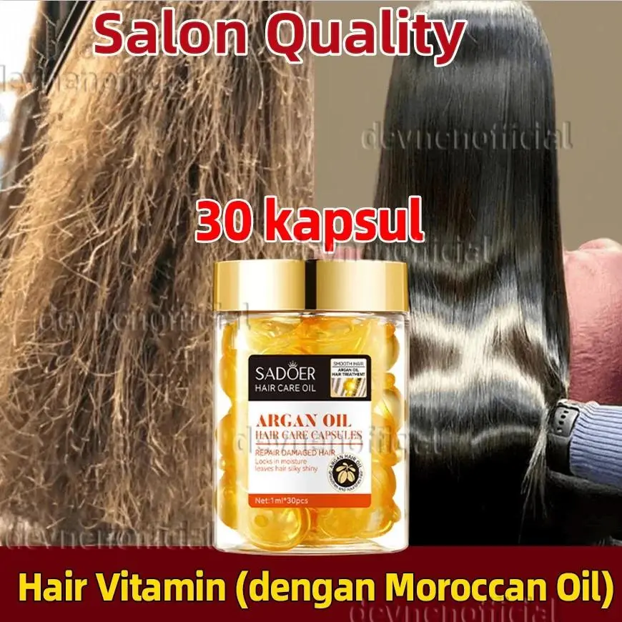 30 Kapsul Hair Vitamin Kapsul (dengan Moroccan Oil) Serum Rambut ...