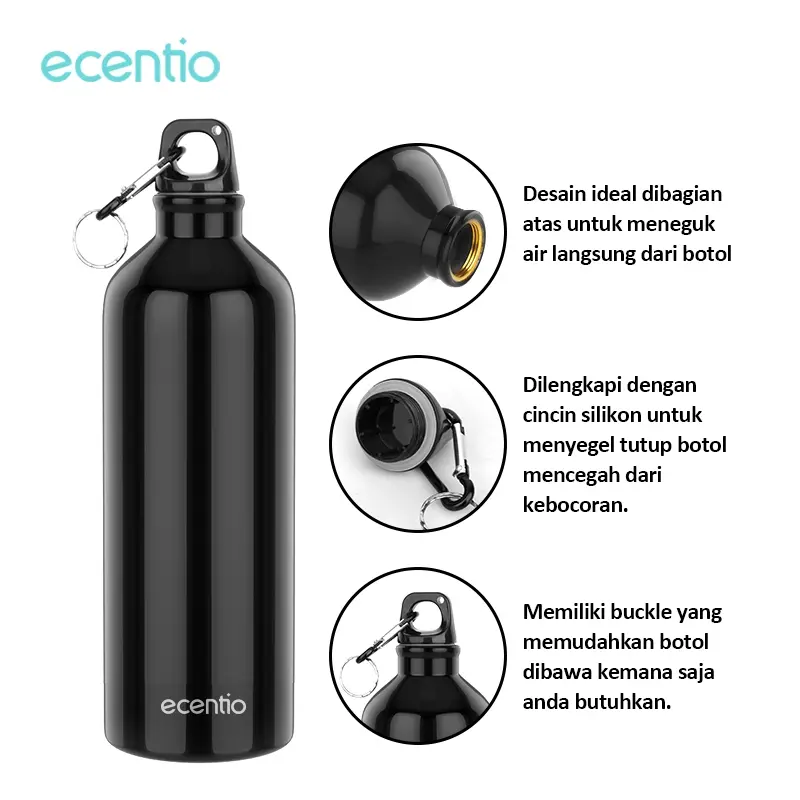 ecentio & FOODI botol air minum/Botol Air bicycle botol minum 615ml/750ml/1000ml Tumbler Sports Botol minum Aluminium/Sport Anti Bocor Botol 4