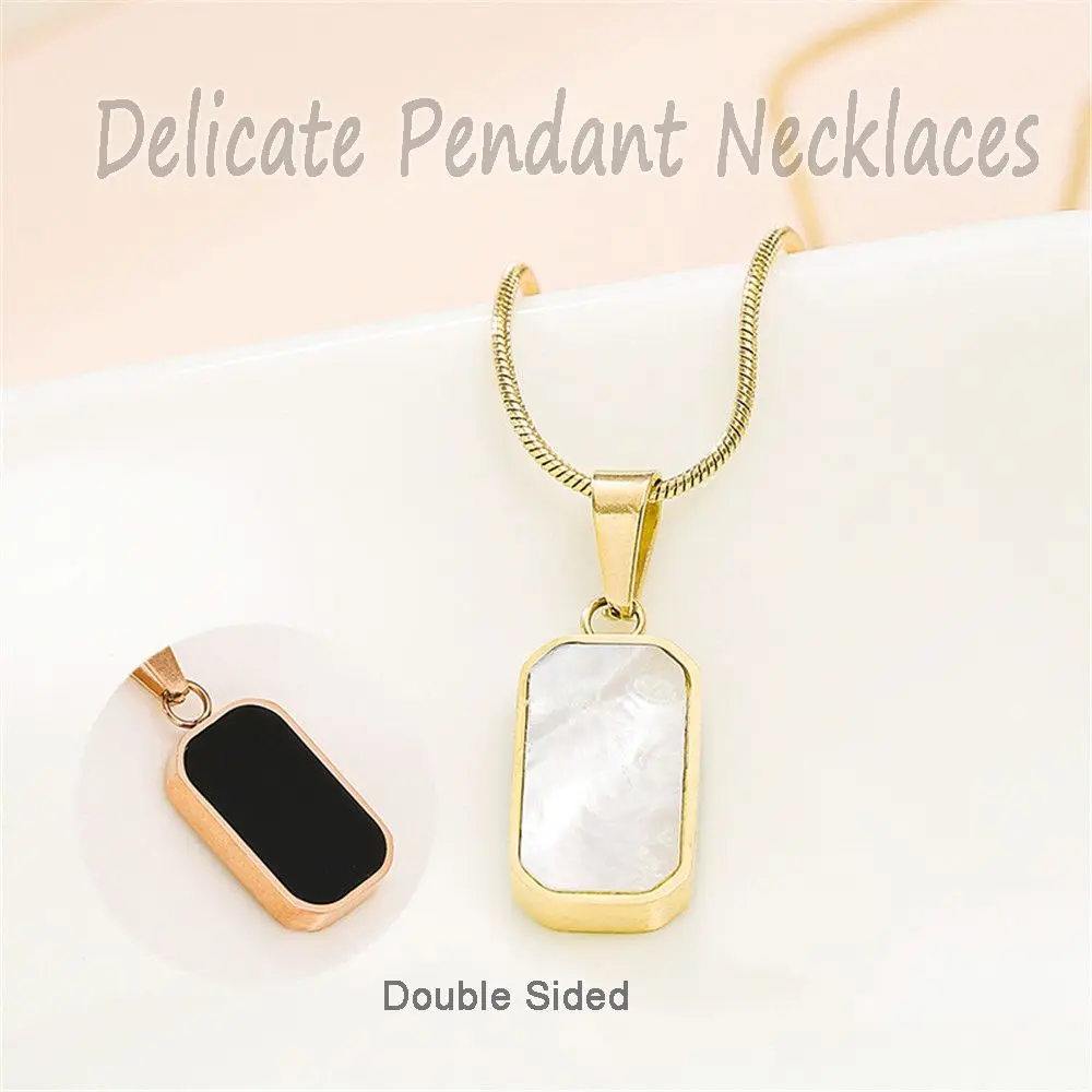 Elegant Rectangle Party Necklace Square Stainless Steel Delicate Pendant Necklaces Double Sided