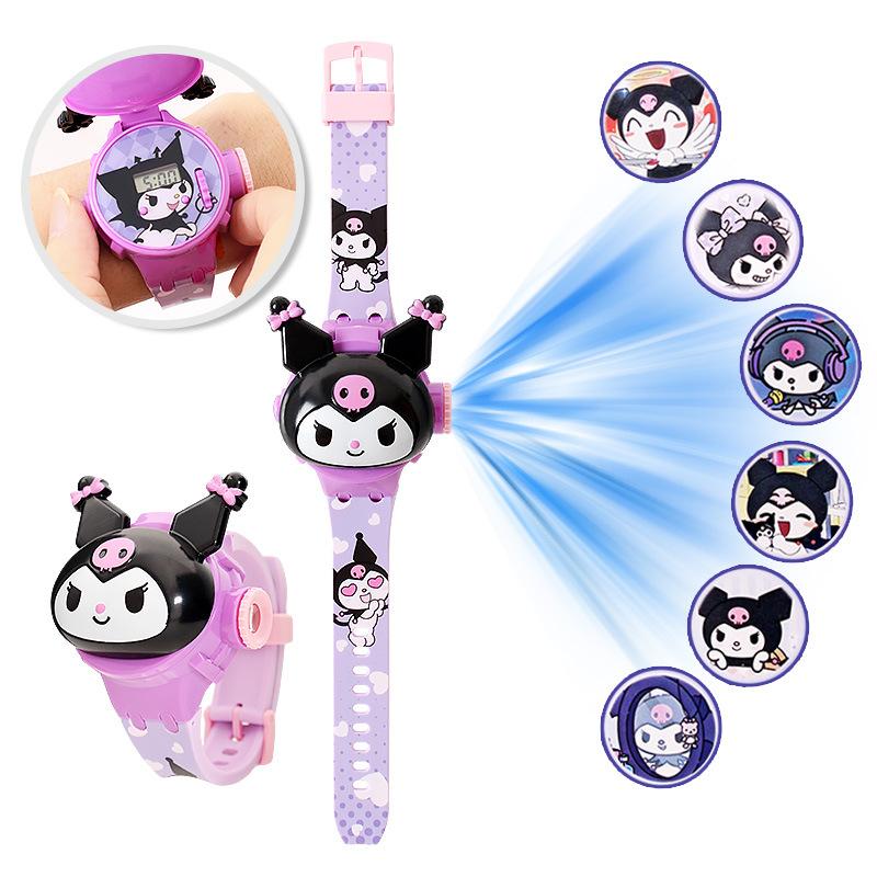 Product Introduction of 3D Pattern Projection Hello Kitty Girls Watches Children New Cartoon Kuromi LED Watch Kids Toys Wristband Clock Gift 0