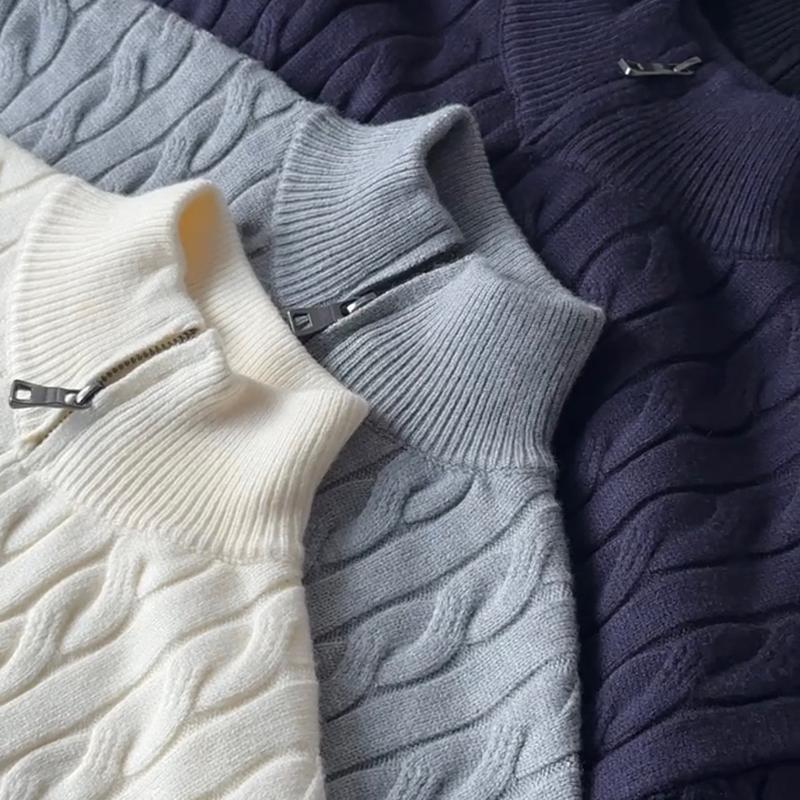 Áo Len Nam Cổ Lọ Phối Zip Thêu Ngựa Cao Cấp DENIMST 715, Áo Sweater Len Hàn Quốc Unisex Vặn Thừng Dày Dặn