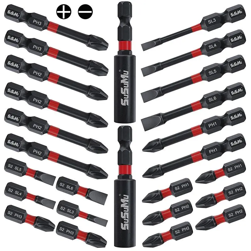 Magnetic Screwdriver Bit Set, Anti-slip Cross-cutting 1 Inch & 2 Inch Head Impact Drive, Multifunction Magnetic Screwdriver Bit Kit for Daily Use